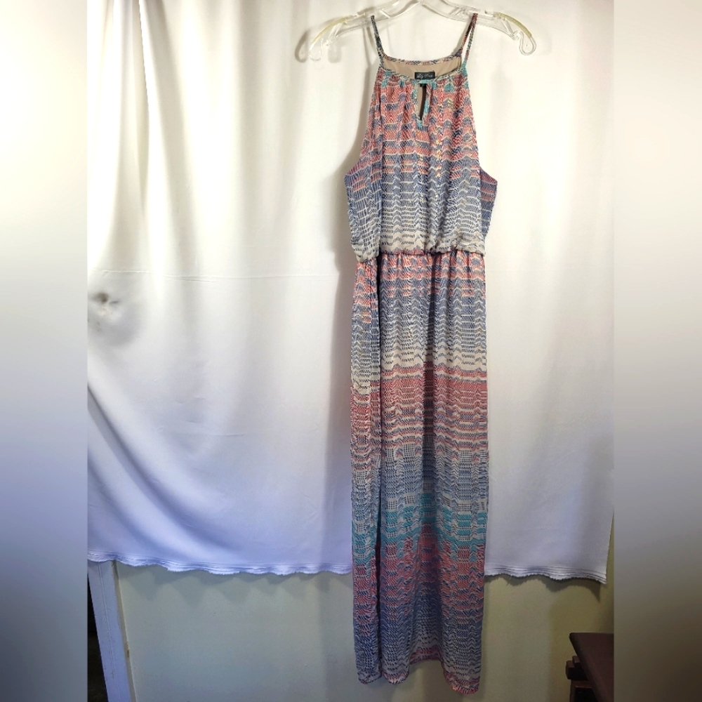 Lily Rose red white and blue maxi dress women's L  #1647